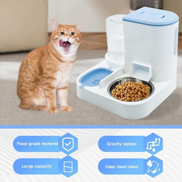 MUYG Automatic Cat Food and Water Dispenser Set 2 in 1, All-in-One Gravity Pet Feeder with Stainless Steel Cat Food Bowl Travel Auto Supply Feeder and Water Dispenser for Small Medium Cats Dogs (Blue) - Image 4