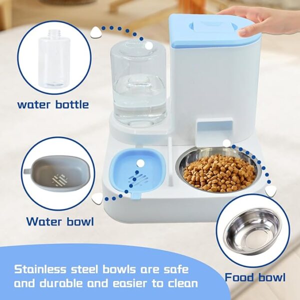 MUYG Automatic Cat Food and Water Dispenser Set 2 in 1, All-in-One Gravity Pet Feeder with Stainless Steel Cat Food Bowl Travel Auto Supply Feeder and Water Dispenser for Small Medium Cats Dogs (Blue) - Image 5