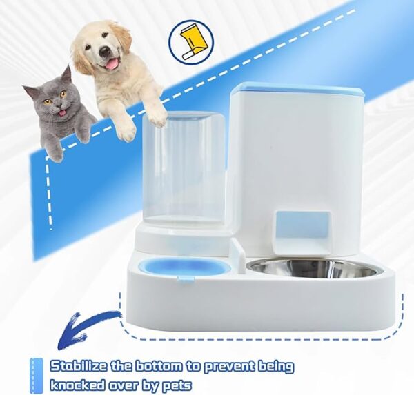 MUYG Automatic Cat Food and Water Dispenser Set 2 in 1, All-in-One Gravity Pet Feeder with Stainless Steel Cat Food Bowl Travel Auto Supply Feeder and Water Dispenser for Small Medium Cats Dogs (Blue) - Image 7