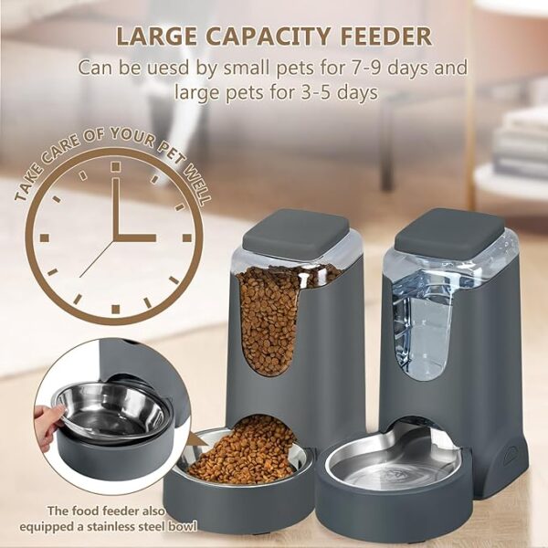 HWONMTE Automatic Cat Feeder and Water Dispenser with Stainless Steel Bowl Dog Gravity Food Feeder and Waterer for Small Medium Pets Puppy Kitten 1 Gallon x 2 - Image 5