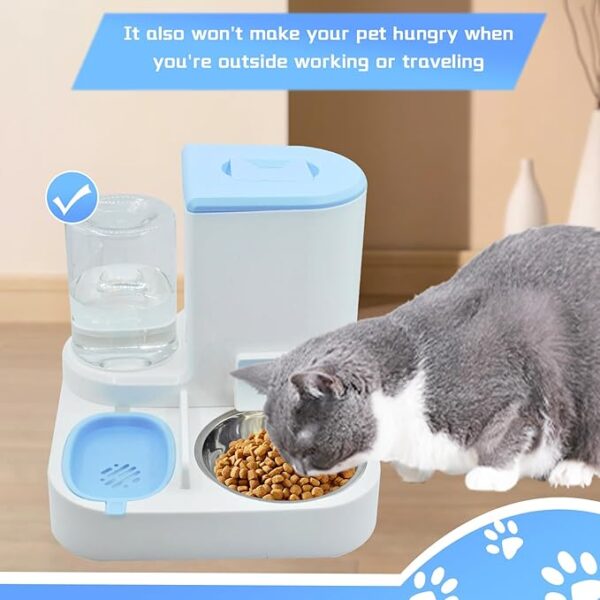 MUYG Automatic Cat Food and Water Dispenser Set 2 in 1, All-in-One Gravity Pet Feeder with Stainless Steel Cat Food Bowl Travel Auto Supply Feeder and Water Dispenser for Small Medium Cats Dogs (Blue) - Image 3