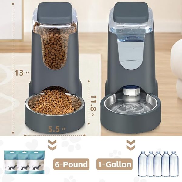 HWONMTE Automatic Cat Feeder and Water Dispenser with Stainless Steel Bowl Dog Gravity Food Feeder and Waterer for Small Medium Pets Puppy Kitten 1 Gallon x 2 - Image 2