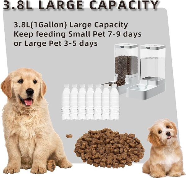 NKECOBJI Gravity Pet Feeder and Water Dispenser Set, Automatic Dog Feeder and Dog Water Dispenser for Dogs Cats Pets Animals Large Capacity(3.8L) - Image 3