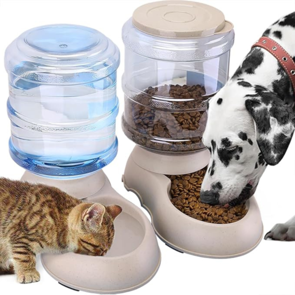 Pawzon 2 Pack Automatic Cat Feeder and Water Dispenser in Set Gravity Food Feeder and Waterer Pet Food Bowl for Small Medium Dog Pets Puppy Kitten Big Capacity 1 Gallon x 2