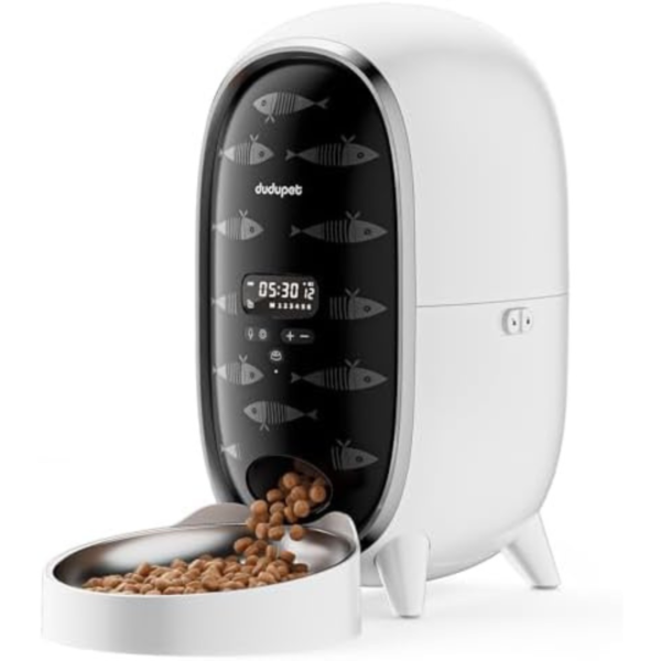 DUDUPET Timed Automatic Cat Feeder with Fully Enclosed Freshness Chamber 3L Cat Food Dispenser Battery-Operated with 180-Day Battery Life Up to 6 Meals 90 Portions Per Day 10S Voice Record