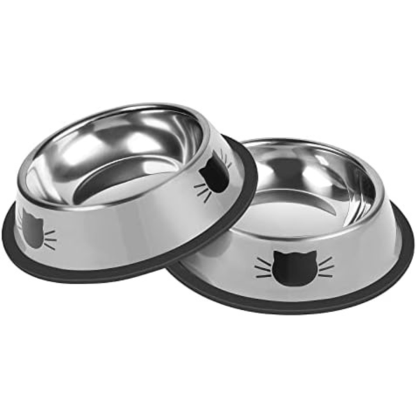 Serentive 2Pcs Cat Bowls Non-Slip Stainless Steel Small Cat Food Bowls Unbreakable Thicken Cat Feeder 7 Oz Cat Dishes Suitable for Indoor Small Pets Removable Rubber Base Easily Clean Lovely Color