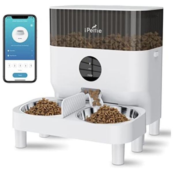 iPettie Automatic WiFi Pet Feeder for 2 Pets, 5L/21 Cup Capacity, 1-10 Meals Per Day, Adjustable Bowl Height, Smart Dog Cat Feeder with 2 Stainless Steel Bowls, Voice Recording, 2.4G WiFi App Control