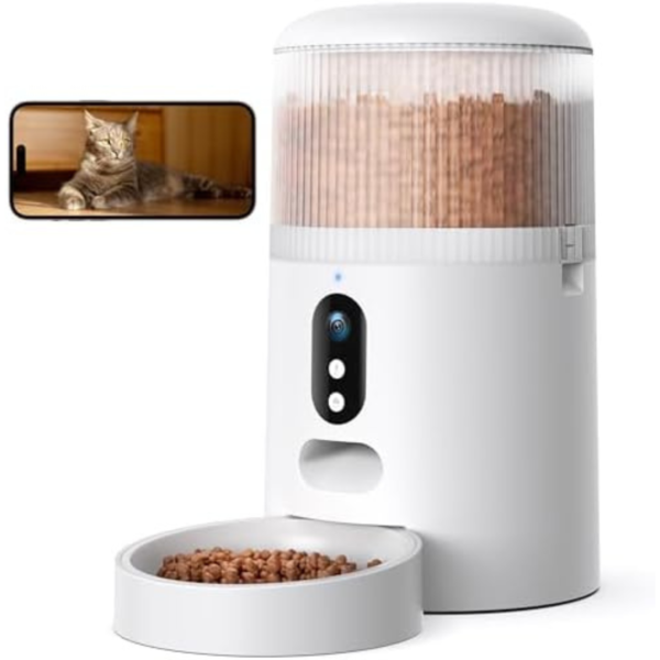 Faroro Automatic Cat Feeder with Camera, 3MP HD Video with Night Vision, 2.4G WiFi Cat Feeder with APP Control, 2-Way Audio, Low Food Sensor, Motion Alerts for Cats and Dogs