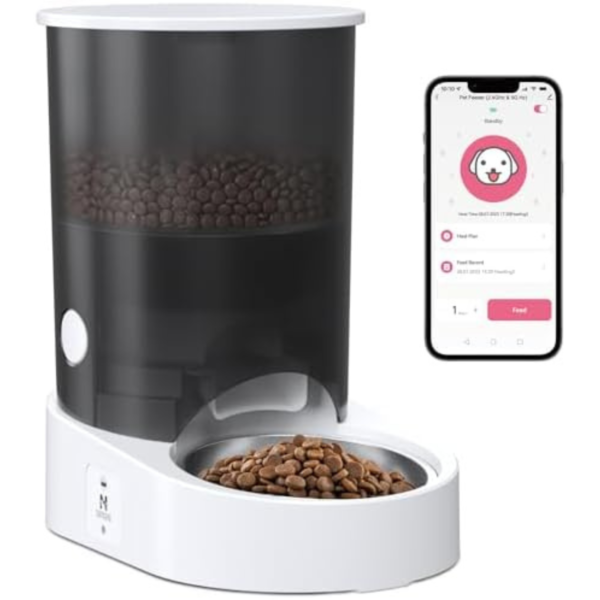 Nammero Automatic Cat Feeder, 2.4/5GHz WiFi Automatic Dog Feeder Rechargeable Battery-Operated, APP Control Smart 4L Cat Food Dispenser with 1-10 Meals for Cats and Dogs, Dual Power and Support Alexa