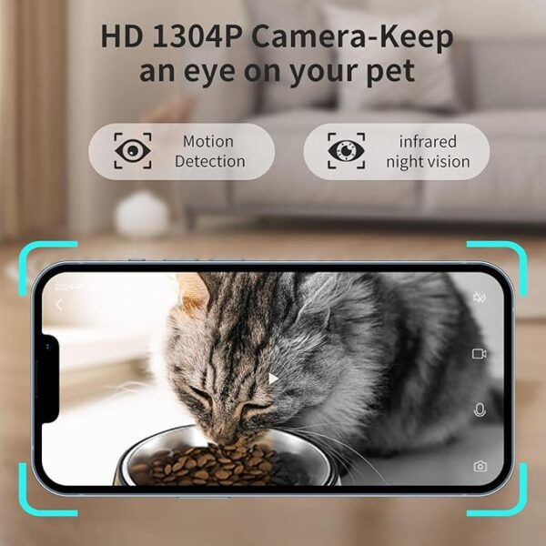 Lychee Automatic Cat Feeder with Camera, 5G WiFi Pet Feeder, 1304P HD Video with Night Vision,2-Way Audio Smart App Control Compatible with Alexa, 4L Dry Food Dispenser for Cats and Samll Dog - Image 3