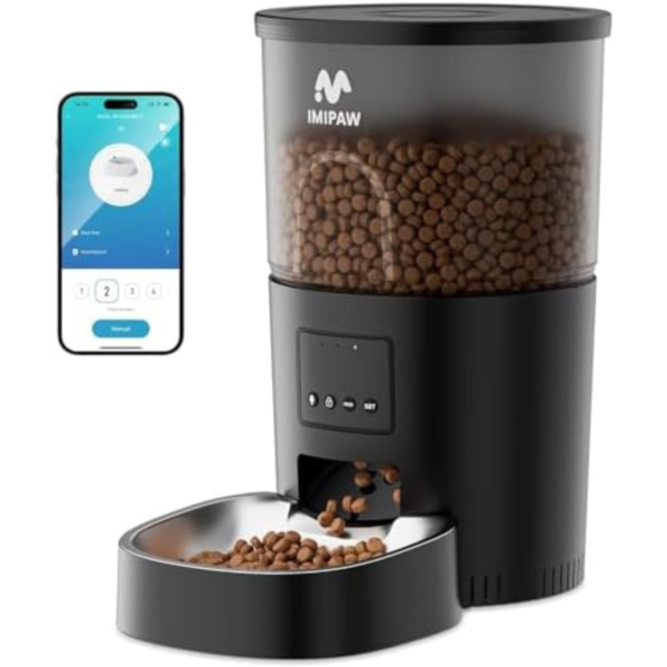 IMIPAW Automatic Cat Food Dispenser, WiFi Cat Feeder with APP Control for Pet Dry Food, Timed Pet Feeder Programmable, Dual Power Supply