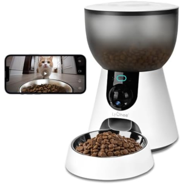 Lychee Automatic Cat Feeder with Camera, 5G WiFi Pet Feeder, 1304P HD Video with Night Vision,2-Way Audio Smart App Control Compatible with Alexa, 4L Dry Food Dispenser for Cats and Samll Dog