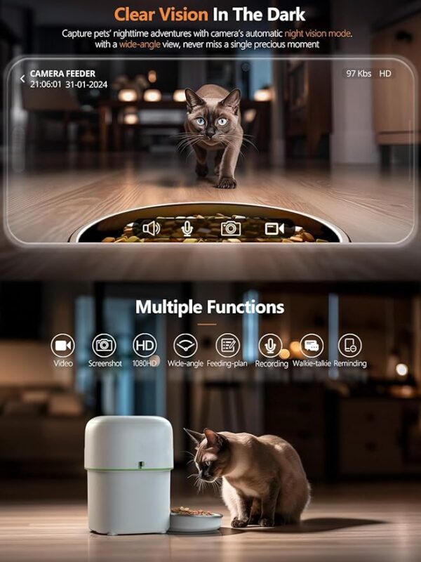 Yuposl Automatic Cat Feeders with Camera - 5G WiFi App Control 1080 HD Video with Night Vision, 2-Way Audio 2L/4L Cat Food Dispenser Easy to Use and Clean, Timed Pet Feeder Also for Dogs - Image 4