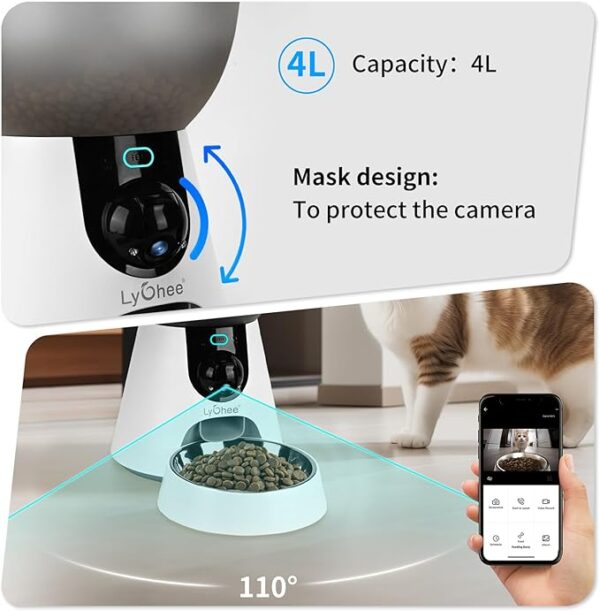 Lychee Automatic Cat Feeder with Camera, 5G WiFi Pet Feeder, 1304P HD Video with Night Vision,2-Way Audio Smart App Control Compatible with Alexa, 4L Dry Food Dispenser for Cats and Samll Dog - Image 2