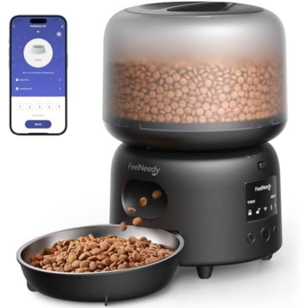 FEELNEEDY Automatic Cat Feeder WiFi Connected,3L Cat/Dog Food Dispenser, Timed Pet Feeders for Dry Food,Up to 36 Portions 10 Meals Per Day (Only Support 2.4G WiFi)