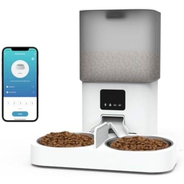 Suitchi Automatic Cat Feeder for 2 Cats, 6L Dry Food Dual Auto Cat Feeder with APP Control/WIFI Connection/Feeding Schedule/Double Bowls