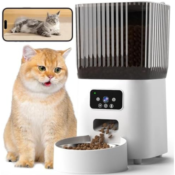 Sandpoy Automatic Cat Feeder with Camera, 1080P Live Video with Night Vision, 6L/25 Cups Timed Cat Food Dispenser for Remote Feeding, 2-Way Audio, Smart Pet Feeder for Cats and Dogs with App Control