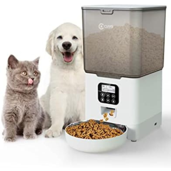 Ciays Automatic Cat Feeder, 5.6L, Control 4 Meals Per Day, Pet Dry Food Dispenser, Dual Power Supply & Voice Recorder, White