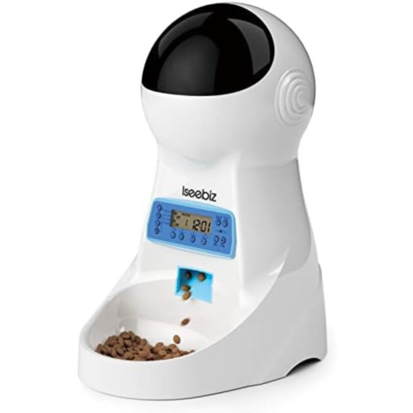 Iseebiz Automatic Cat Feeder, 101oz/3L Timed Cat Feeder for Dry Food with Anti-Clog Design, Up to 4 Meals with Portion Control, Dual Power Supply &10s Voice Recorder for Small Medium Cats Dogs