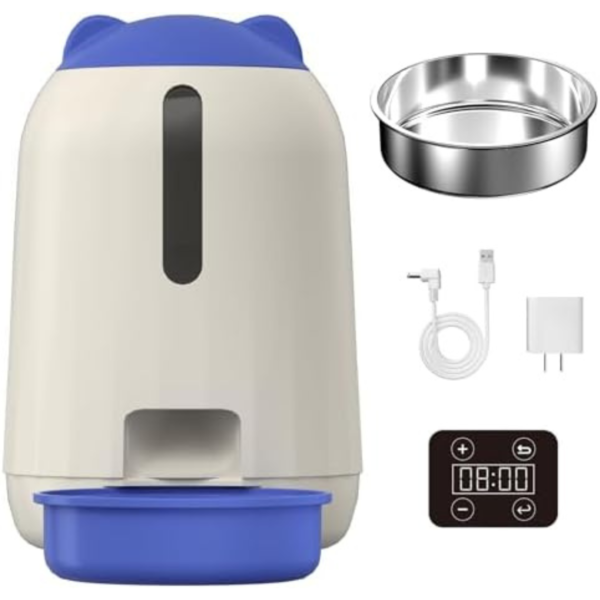 PAPIFEED Automatic Cat Feeder with Dual Power Supply, 3L Capacity, Timer Function, Moisture Resistant Design, Detachable for Easy Clean, Blue