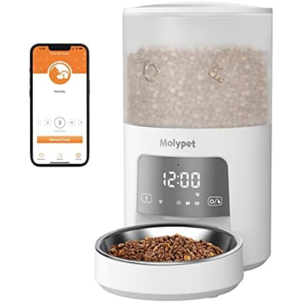 Molypet Automatic Cat Feeders - 5G WiFi Pet Feeder with APP Control, 4L Dry Food Dog Feeder with Low Food & Blockage Alarms, 1-10 Meals Per Day, Up to 10s Meal Call for Pets