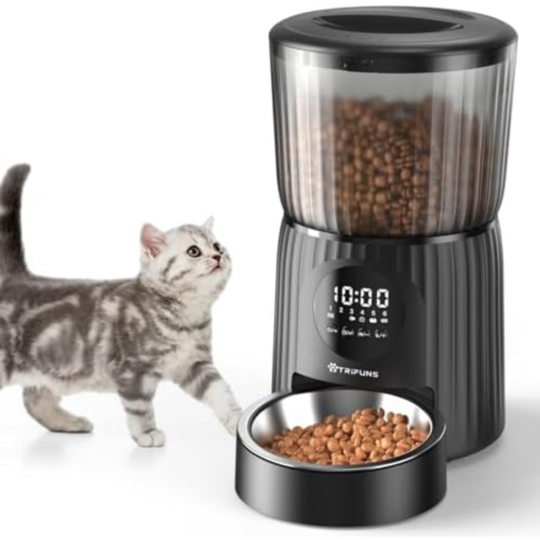 trifuns Automatic Cat Feeder, 4L Cat Food Dispenser Programmable Control 1-6 Meals, Auto Dog Feeder with Dual Power Supply, Timed Pet Feeder for Cats and Dogs with Dry Food Dispenser, Desiccant Bag