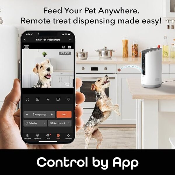 Geeni Pet Treat Dispenser with Camera - 2K HD WiFi Enabled, Dog and Cat Automatic Smart Feeder, Two-Way Audio, Night Vision, Auto-Follow, Remote Access with App, Alexa and Google Compatible, White - Image 3