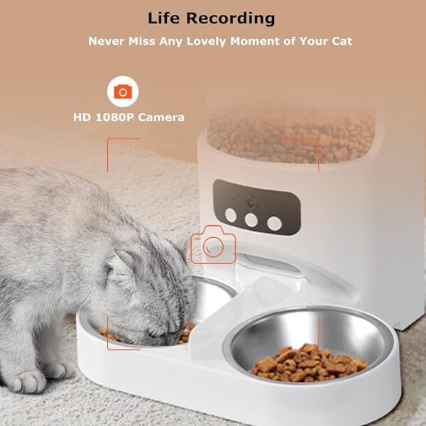 MIETUBL Automatic Cat Feeder with Camera for 2 Cats,1080P HD Video Night Vision Pet Feeder Food Dispenser,5G&2.4GHz WiFi Pet Feeder with 2 Way Audio,Smart App Control 4L Pet Dry Food Dispenser for Cat/Dogs - Image 5