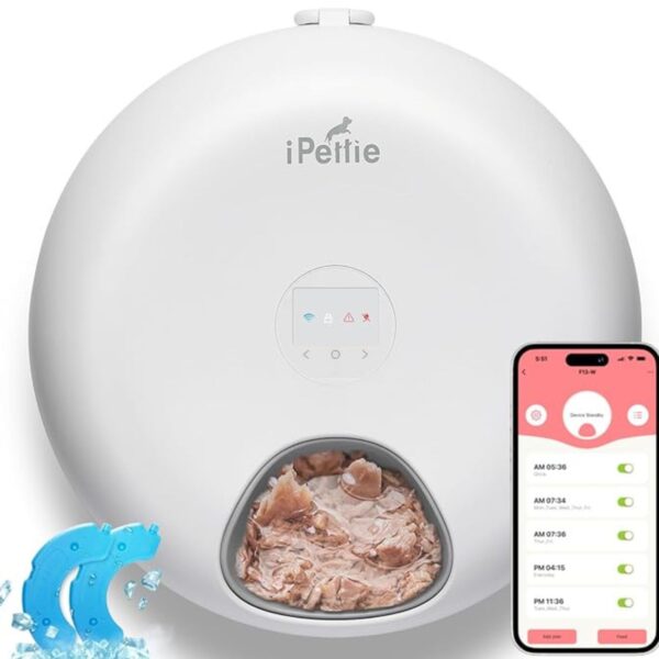 iPettie Donut Frost WiFi 6 Meal Automatic Cat Food Dispenser with App Control, Dry & Wet Food Automatic Cat Feeder, Smart Dog Feeder with Two Ice Packs, Programmable Timer, Holds 6 x ½ lb. of Food