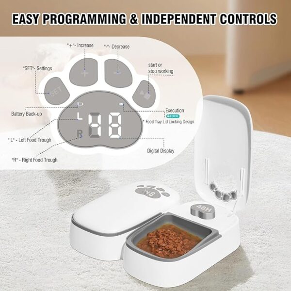 SKAILING Automatic Cat Feeder 2 Meal, 48H Timer Wet Dry Cat Food Dispenser, with Display and Power Saving Mode, for Cat and Dog Automatic Feeder - Image 6