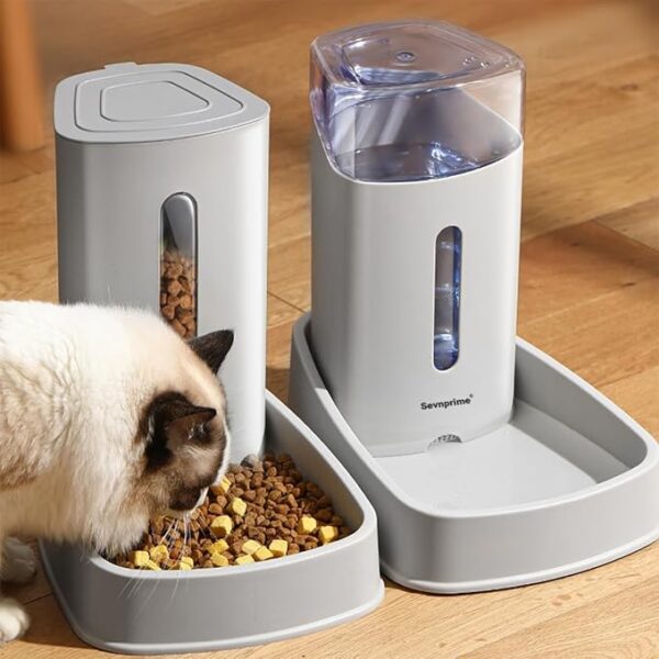 SEVNPRIME Automatic Self-Dispensing Cat & Dog Feeder and Waterer Set, 3.8L Capacity, Gray, for Small to Medium Pets, Dimensions 12.8in x 7.87in x 12.2in - Image 3