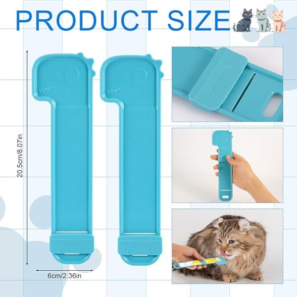 NQEUEPN 2pcs Cat Strip Feeders, Cartoon Cute Happy Cat Strip Squeeze Spoon Holder Multifunctional Cat Treat Dispenser for Wet Food Liquid Snack Puree Feeding Pet Supplies (Blue) - Image 7