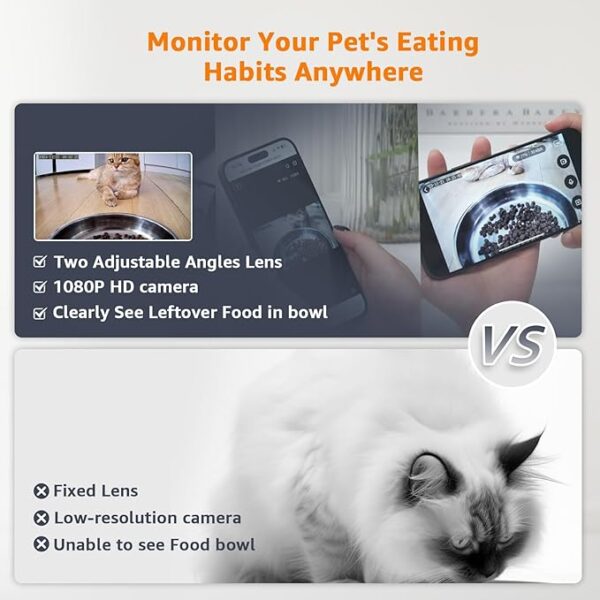 Roilpet Automatic Cat Feeder with Adjustable Camera, 5G WiFi 6L Smart Cat Food Dispenser, 1080P HD Video with Night Vision, Pet Feeder with 2-Way Audio for Cats & Dogs, Food Blockage & Motion Alerts - Image 4