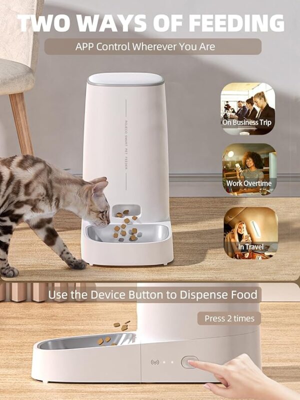 ROJECO 4L Automatic Pet Feeder, Compatible with iOS and Android Devices, Suitable for Multiple Cats and Dogs, Easy to Operate and Program, Reliable Anti-Clog Design - Image 4