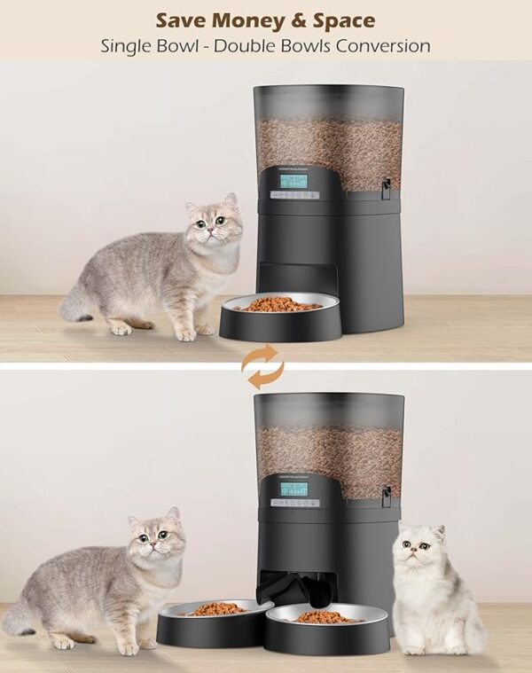 HoneyGuaridan Automatic Cat Feeders 2 Cats, 2.4G WiFi Smart Pet Feeder with APP Control for Cats and Dogs Dry Food Dispenser with 2 Stainless Steel Bowl, Desiccant Bag, 10s Voice Recorder (6.5L, Blue) - Image 4