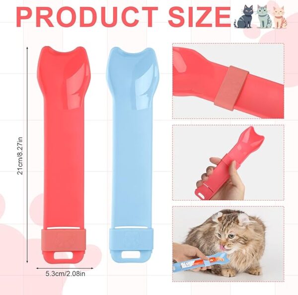 NQEUEPN 2pcs Cat Strip Feeders, Kitten Lickable Snack Spoon Intelligent Cat Strip Feeder Multi-Functional Cat Puree Spoon Cat Snack Strip Spoon for Dogs and Cats (Pink, Blue) - Image 2