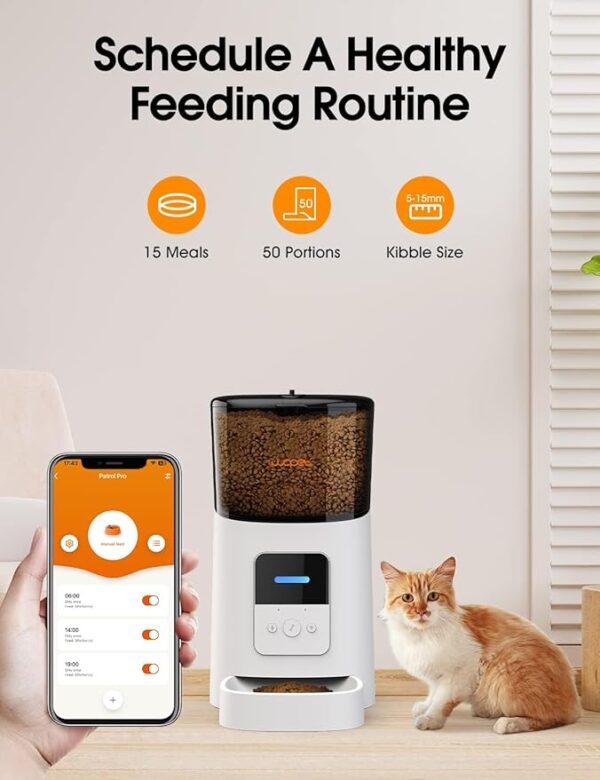 WOPET 6L Automatic Cat Feeder, WiFi Automatic Dog Feeder with APP Control for Remote Feeding, Automatic Cat Food Dispenser with Low Food Sensor and Voice Recorder, Up to 15 Meals Per Day - Image 2