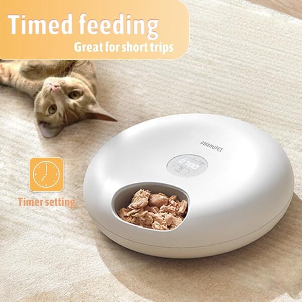 UWANGPET Wireless Automatic Cat Feeder with 4 Ice Packs,6-Compartment Feeding Tray,Rechargeable High-Capacity Battery Timer Cat Feeder,for Cats and Small Dogs - White - Image 2