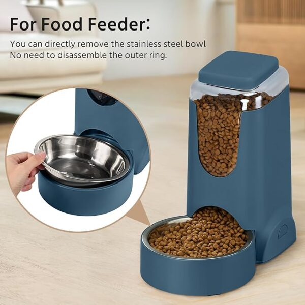 WyfKyd 2 Pack Automatic Cat Feeder and Dog Food Feeder, Gravity Stainless Steel Water Dispenser and Waterer Set for Small Medium Puppy Kitten Pets (1 Gallon x 2, Navy Blue) - Image 3