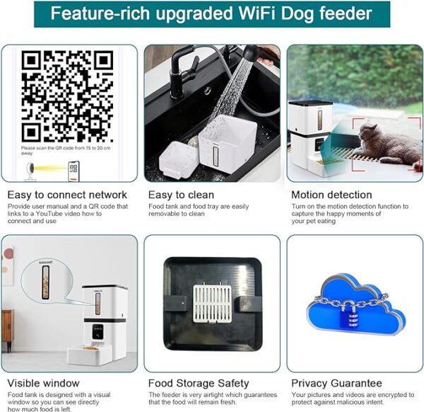 DoHonest Automatic Dog Feeder with Camera - 5G WiFi Easy Setup 8L Motion Detection Smart Cat Food Dispenser 1080P HD Video Recording 2-Way Audio Timed Pet Feeder App Control Night Vision - Image 3