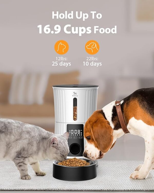 Petory Timed Automatic Cat Feeders - 4L Programable Dry Food Dispenser for Cats and Small Medium Dogs 6 Meals with Desiccant Bag Dual Power Supply 10S Voice Recorder - Image 3