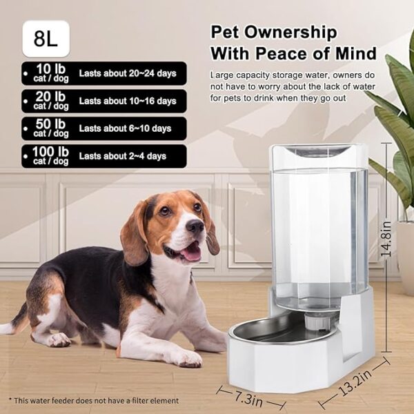 CZPET Automatic 8L Gravity Pet Water Dispenser with Stainless Steel Bowls, 100% BPA-Free,Safe and Large Capacity, Suitable for Small and Medium-Sized Cats and Dogs (8L Without Filter) - Image 3