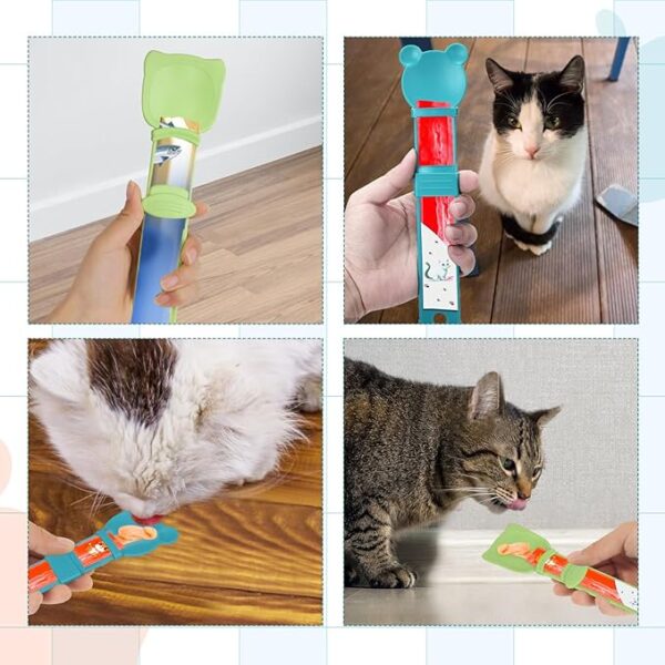 NQEUEPN 2pcs Cat Strip Feeders, Intelligent Cat Strip Feeder Kitten Lickable Snack Spoon Cat Puree Spoon Multi-Functional Cat Snack Strip Spoon for Dogs and Cats (Green, Blue) - Image 3