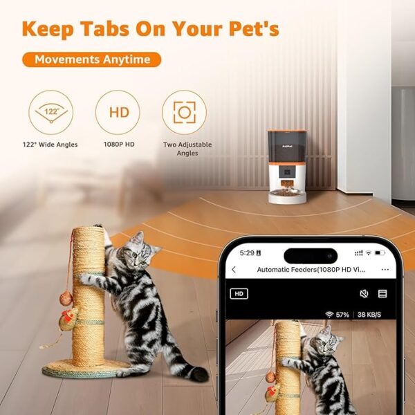 Roilpet Automatic Cat Feeder with Adjustable Camera, 5G WiFi 6L Smart Cat Food Dispenser, 1080P HD Video with Night Vision, Pet Feeder with 2-Way Audio for Cats & Dogs, Food Blockage & Motion Alerts - Image 3