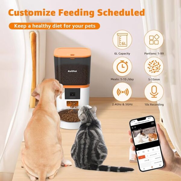 Roilpet Automatic Cat Feeder with Adjustable Camera, 5G WiFi 6L Smart Cat Food Dispenser, 1080P HD Video with Night Vision, Pet Feeder with 2-Way Audio for Cats & Dogs, Food Blockage & Motion Alerts - Image 2