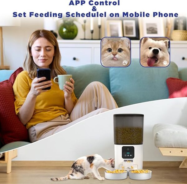 QUSTIOS Automatic Cat Feeder for 2 Cats,1080P HD Video with Night Vision, 5G WiFi Pet Feeder with 2-Way Audio, 29 Cups/7L Automatic Cat Feeder with Camera for Cat & Dog Double Tray - Image 2