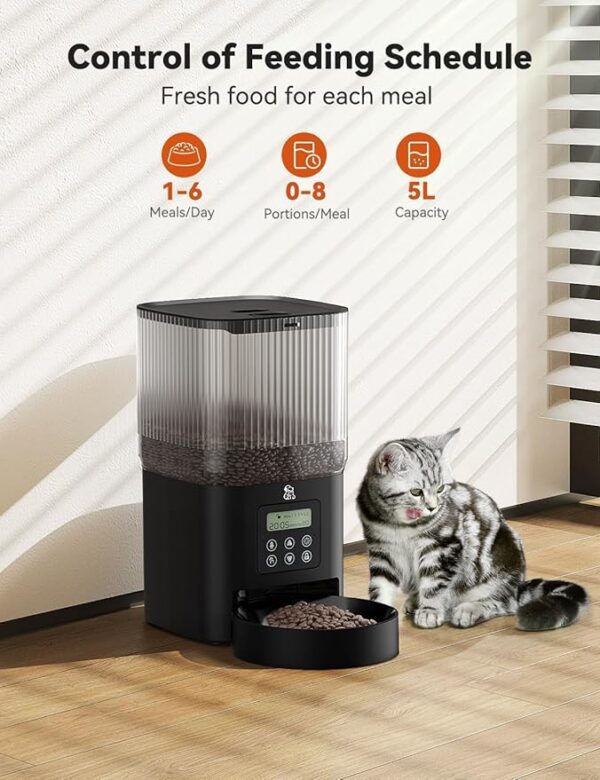 Olelica Automatic Cat Feeder, Automatic Dog Food Dispenser 5L Programmable Control 1-6 Meals Per Day, Automatic Pet Feeder for Cats and Dogs,10s Voice Recorder & Dual Power Supply - Image 2