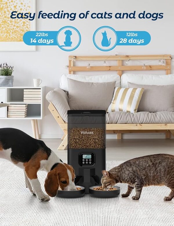 Voluas Automatic Cat Feeders for Two Cats, Double Pet Feeder with 2 Stainless Steel Bowls,6L Timed Cat Feeder with Memory Function, Pet Food Dish - Image 2