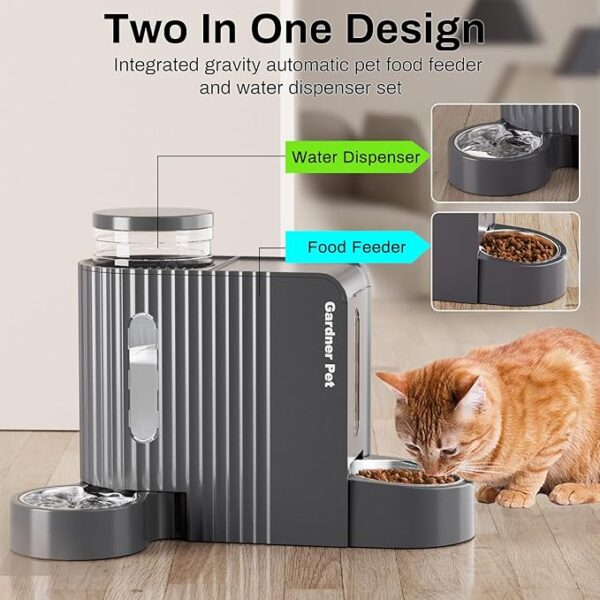 Gardner Pet Automatic Gravity Cat Food Feeder and Water Dispenser Stainless Steel Two-in-One Set Large Capacity Dispenser for Pets Dogs, Puppies, Kittens, Rabbits - Image 2