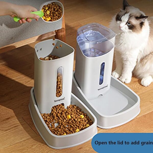 SEVNPRIME Automatic Self-Dispensing Cat & Dog Feeder and Waterer Set, 3.8L Capacity, Gray, for Small to Medium Pets, Dimensions 12.8in x 7.87in x 12.2in - Image 7